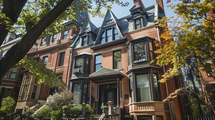 Aufkleber - Gable roof duplex house facade Boston Massachusetts USA : Generative AI