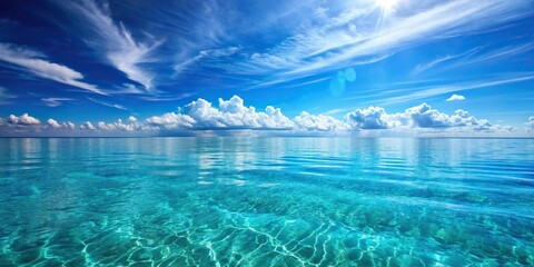 Wall Mural - Soothing blue sea background with clear water and sky , tranquil, peaceful, ocean, waves, nature, water, summer, vacation