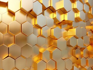 Illustration gold geometric hexagon three dimension abstract background. AI generated image