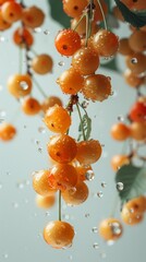 Wall Mural - cherry berries float in the air. ripe harvest, splashes of water. levitation.