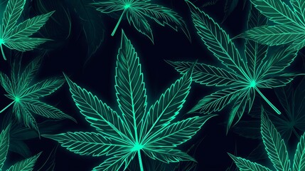 Sticker - Vector illustration of cannabis plant leaf background seamless pattern.