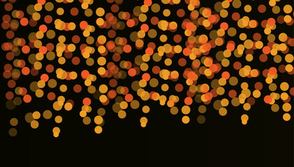 Wall Mural - Yellow and orange shiny abstract bokeh on black background