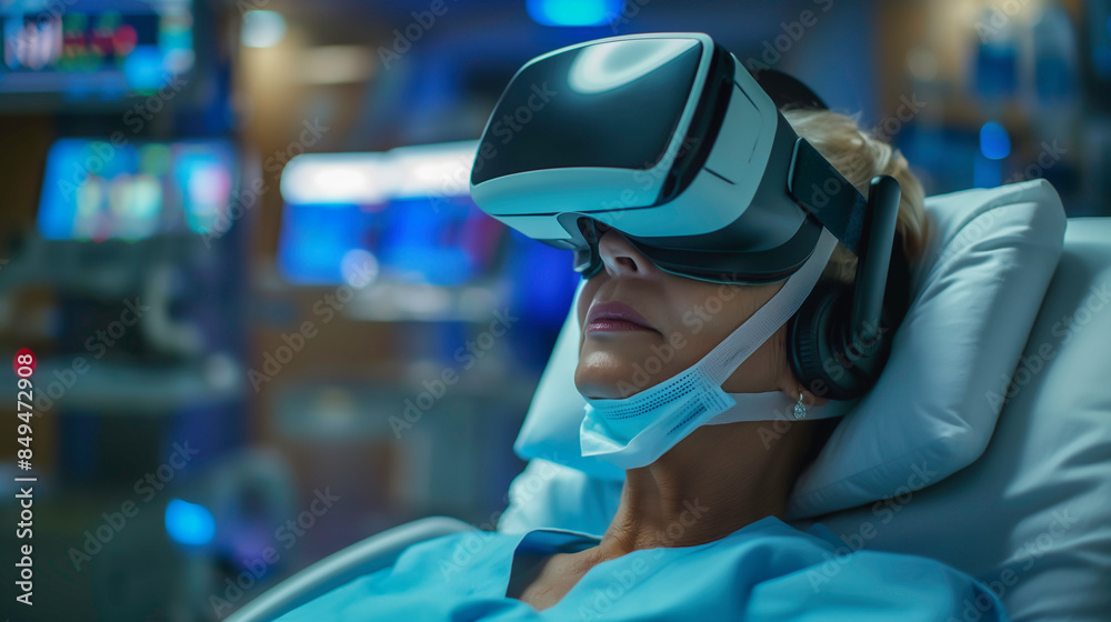 Patient wear virtual reality VR headsets while hospitalized, medical ...