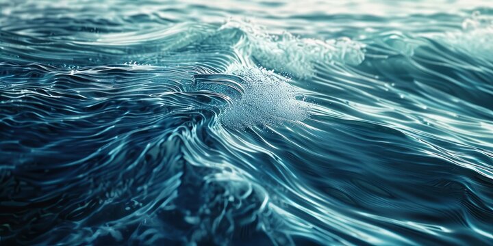 Blurred motion with selective focus on diverse abstract patterns of water waves.