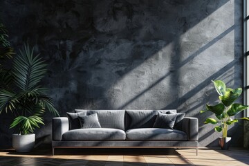 Wall Mural - Modern dark home interior background, wall mock up, 3d