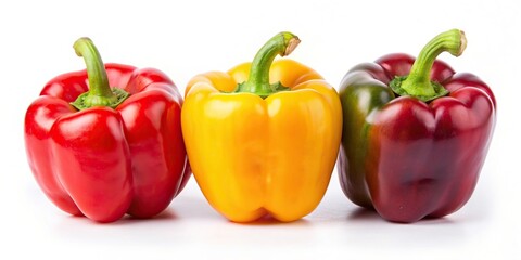 Vibrant red and yellow bell peppers isolated on white background, fresh, vegetables, colorful, bell peppers, organic, healthy
