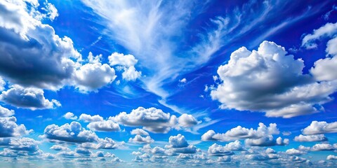 Wall Mural - Bright clouds scattered across a beautiful blue sky, sky, clouds, background, sunlight, summer, weather, nature, fluffy, vibrant