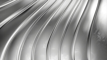 Wall Mural - Abstract metallic waves in shiny silver tones, creating a sleek and dynamic pattern. Ideal for futuristic designs, modern art, and high-tech visuals.