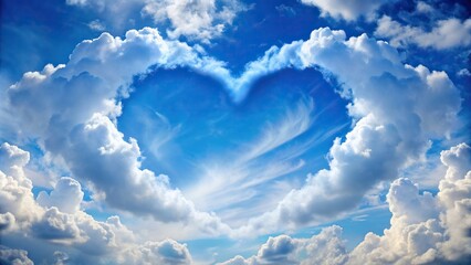 Wall Mural - Blue sky with heart-shaped clouds, blue, sky, heart, shaped, clouds, nature, serene, love, romance, peaceful, dreams