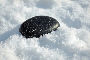 Wall Mural - The bold contrast of a black pebble on powdery white snow