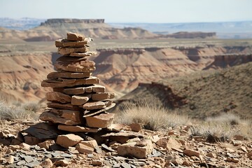 Wall Mural - The bold, simple form of a rock cairn in a desert landscape