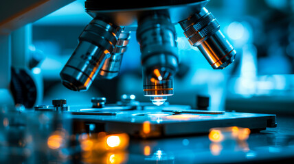 nano-technology research in a laboratory. close-up of a microscope in a nano-technology research lab