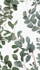 Wall Mural - Herbal eucalyptus leaves frame isolated on a white transparent background Greenery wedding simple m