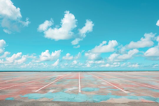 Empty parking space with a sky and clouds background