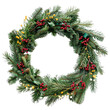 © Pixel Town - Christmas frame wreath with evergreen fir tree and red and yellow berries isolated on white