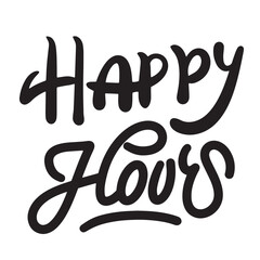 Sticker - Happy Hours text lettering. Hand drawn vector art.