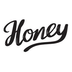 Wall Mural - Honey text lettering. Hand drawn vector art.
