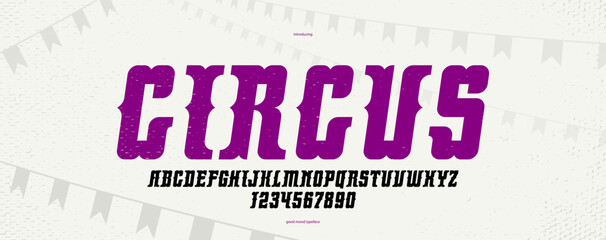 Fototapete - Mexican carnival and fiesta display font for posters and headlines, vector display typeface in retro style of circus and American wild west, celebration and party alphabet italic letters and numbers.