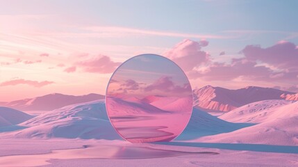 Wall Mural - a large pink circle is reflected in a body of water