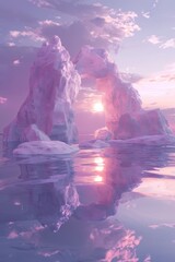 Wall Mural - a pink and white ice formation with a pink sun in the background