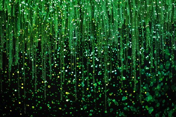 Wall Mural - Abstract shimmering green dots on a dark background create a magical wallpaper and best-seller image for backgrounds