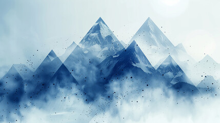 Mountain peaks surrounded by mist and a soft color palette.