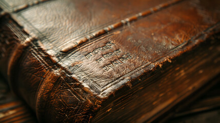 A leather bound book with gold embossing on the spine