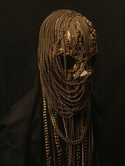 Wall Mural - A person is wearing a gold chain necklace with a skull on it