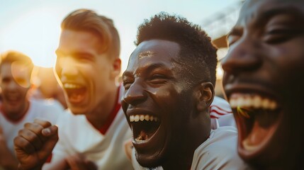 Soccer Goal Celebration: A close-up shot of a soccer player celebrating a goal with teammates, capturing the excitement and energy of the moment.