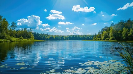 blue lake beneath a blue sky