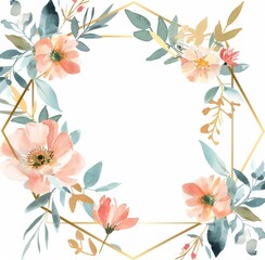 Wall Mural - White background with watercolor floral designs and leaves in pastel colors 