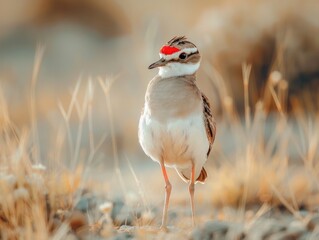 Poster - Small bird with red nose in field