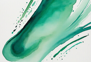 Wall Mural - Emerald watercolor brush stroke on transparent white background adds an elegant touch