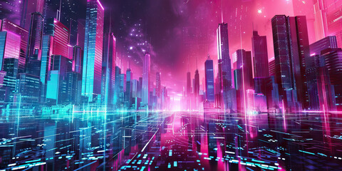 Wall Mural - Neon and Futuristic: Neon colors like bright pink, electric blue, and neon green are often used in futuristic and sci-fi themes. They create a sense of technology and innovation and are commonly seen 