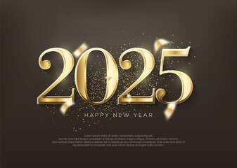 Wall Mural - Golden number 2025 shiny, luxury 2025 new year greetings.