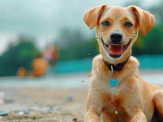 Wall Mural - A beautiful animal dog on a beach, sunny day, daylight