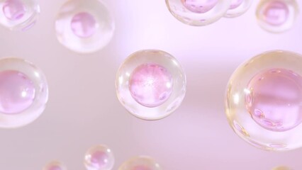 Aufkleber - Macro shot of various Pink Gold bubbles in water rising up on the light background. Super slow motion Beauty glossy Moisturizing bubble blobs or drops 3D animation find a special extract.