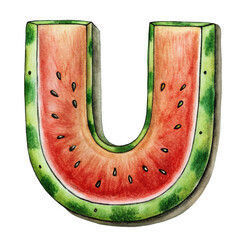  graphics letter u watermelon green red with seeds