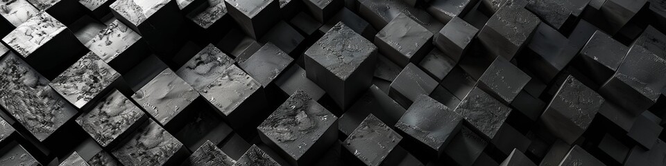 Wall Mural - Abstract 3d illustration. Black blocks on a black background. 