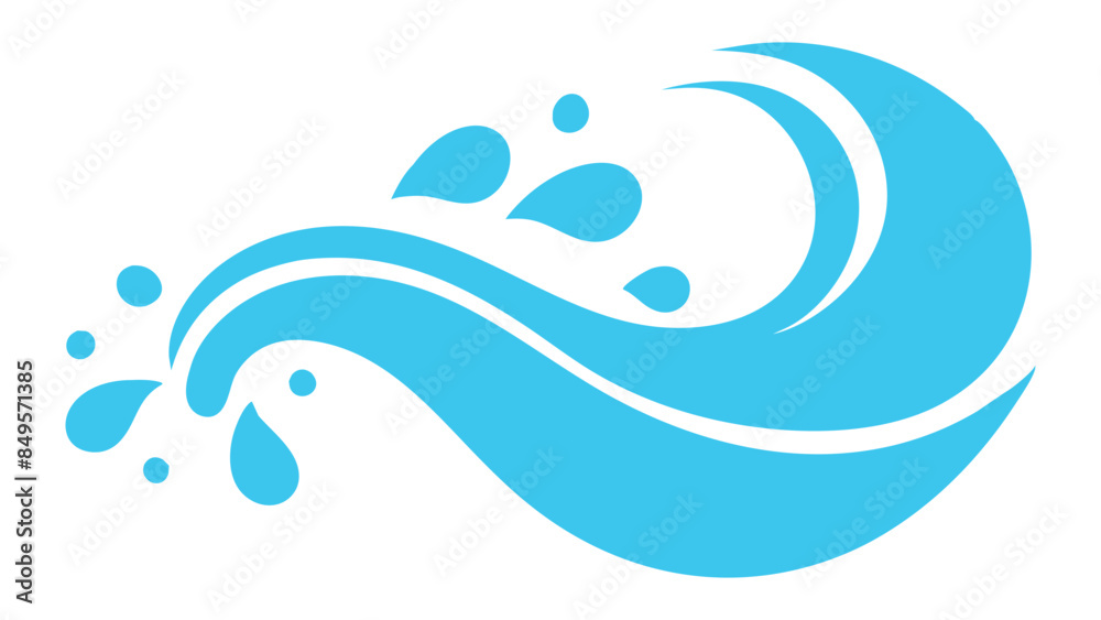 Vector illustration of a blue wave with splashes, representing water ...