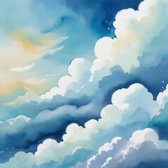 Wall Mural - abstract watercolor artwork with soft blue and white clouds in the background, perfect for a creativ