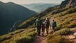 © Vladyslav - scene of a family hiking up a mountain trail with scenic views and a sense of adventure