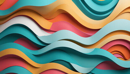 Sticker - Ocean Wave Vector Background with Abstract Geometric Design in Vibrant Colors