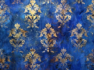 Canvas Print - A vintage style with blue and gold floral patterns offers an abstract, classic wallpaper and background for best-sellers