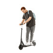 © Pixel-Shot - Young man with modern electric kick scooter on white background