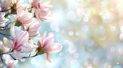 Canvas Print - Magnolia flowers bloom confidently against a bokeh background, representing new beginnings, ideal for wallpaper or an abstract best-seller