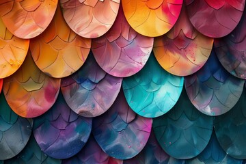 This colorful image captures an abstract pattern reminiscent of dragon scales, making for a vibrant wallpaper and potential best-seller background