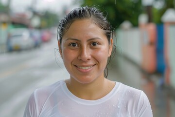 Wall Mural - portrait of an average hispanic woman, everyday life.no make up, real people, looking at the camera