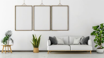 mockup blank picture frames in a modern interior living room illustration