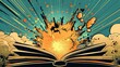 © qorqudlu - This abstract image depicts an open book with an imaginative explosion, creating a vibrant wallpaper or background with best-seller potential